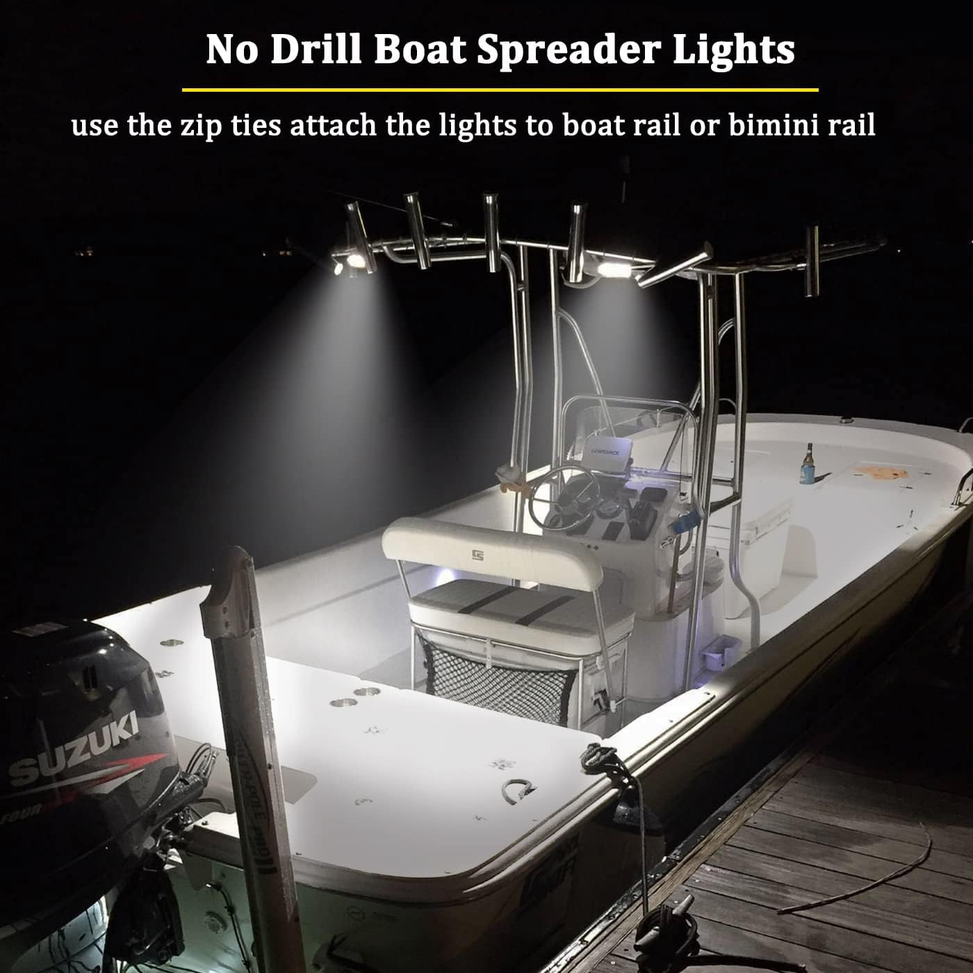 Boat Lights for Night Fishing, Adhesive Install Boat Deck Light, Interior Light, Flood and Spreader Lights for Pontoon Boats Bass Boats Kayak, White