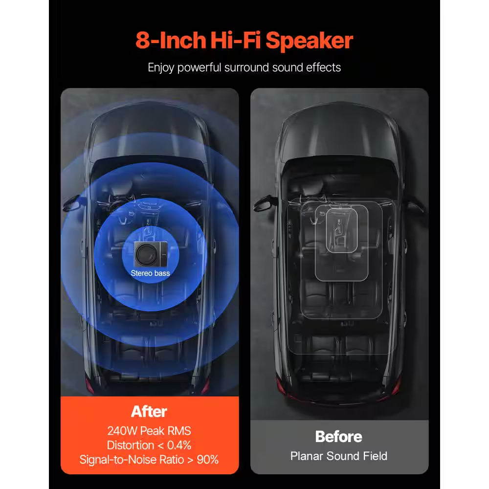 8 In. 240W Underseat Car Subwoofer, Slim Powered Car Subwoofers under the Seat, Low Profile Audio Sub Built-In Amplifier
