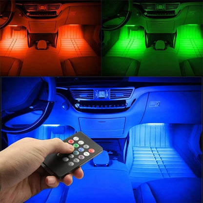 4-Piece Usb-Powered Car Interior LED Strip Lights with Remote Control and Music Sync for Ambient under Dash Lighting