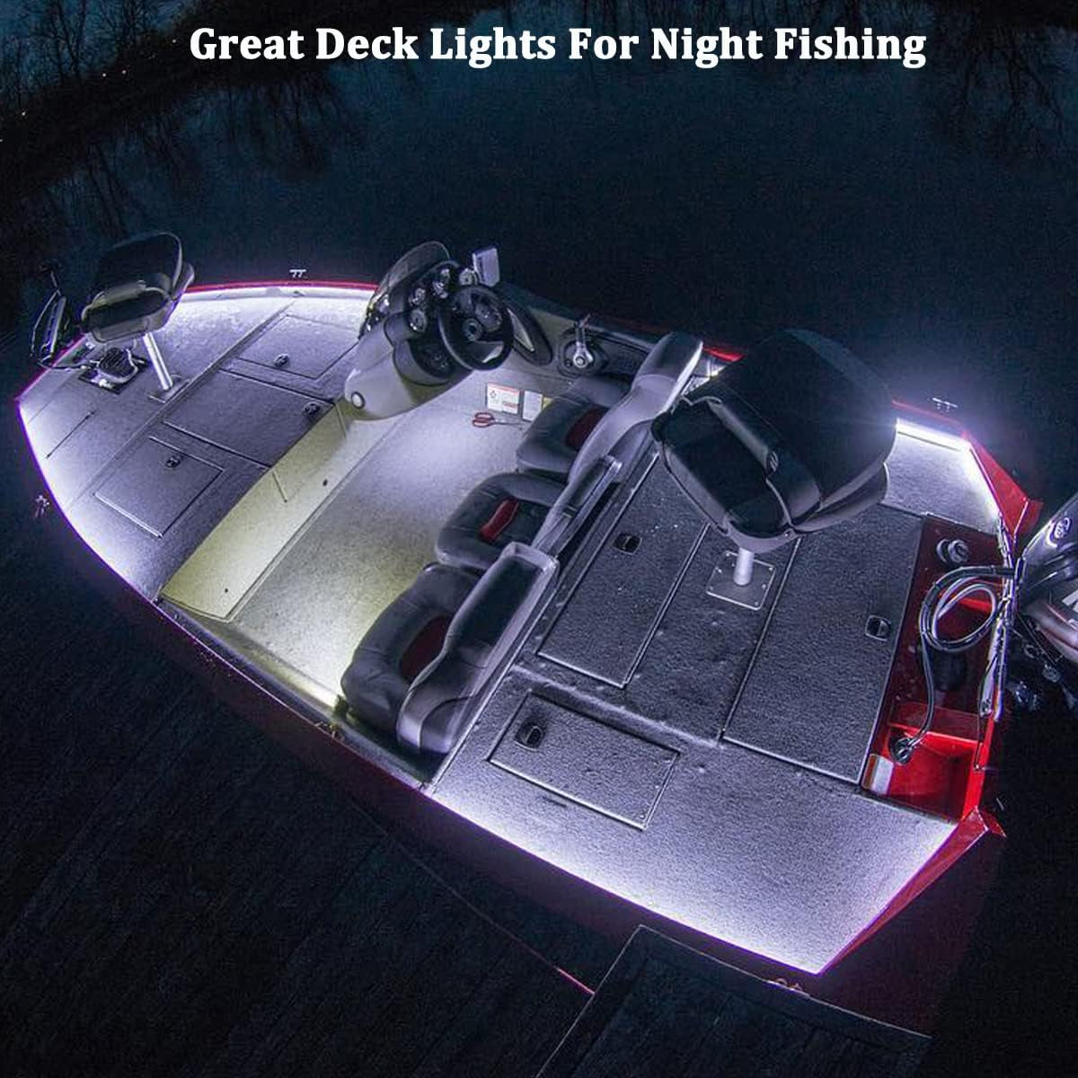 Boat Lights for Night Fishing, Adhesive Install Boat Deck Light, Interior Light, Flood and Spreader Lights for Pontoon Boats Bass Boats Kayak, White