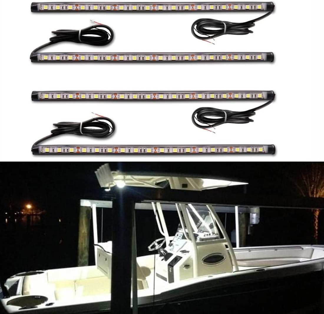 Boat Lights for Night Fishing, Adhesive Install Boat Deck Light, Interior Light, Flood and Spreader Lights for Pontoon Boats Bass Boats Kayak, White